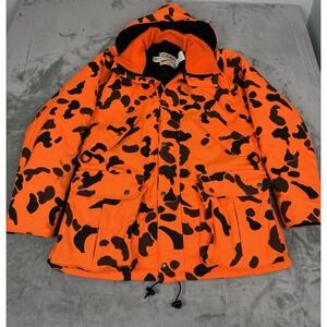Vintage Cabelas Orange Camo Hunting Parka Mens Large L Goretex Insulated Jacket